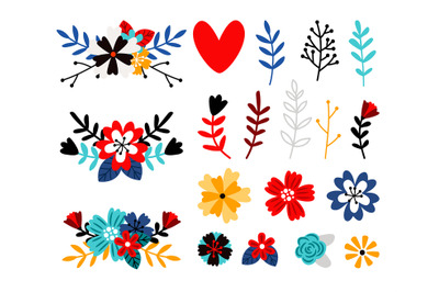 Flowers flat color vector illustrations set