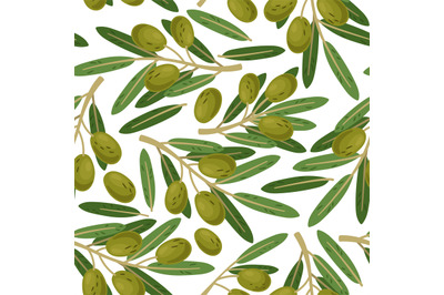 Olive branch seamless pattern. Vector greek olives branches texture on