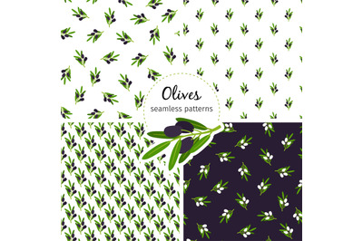 Olives pattern seamless collection with green leaf