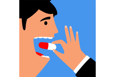 Man eating pill for health. Disease treatment