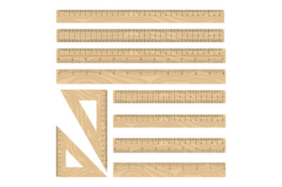 Rulers wood icon set