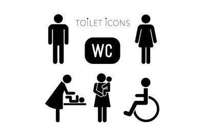 Lavatory black icons set