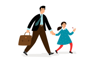 Father with daughter going in school vector