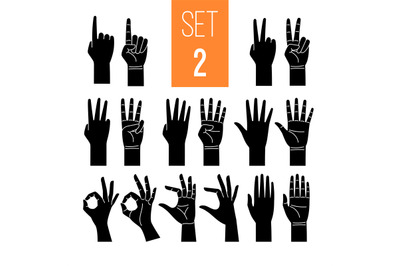 Woman hands showing gesture glyph icons set