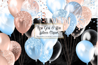 Rose Gold and Blue Balloons Clipart