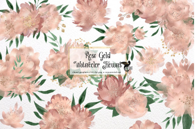 Rose Gold Watercolor Flowers Clipart