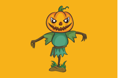 Halloween with Green Pumpkin Scarecrow