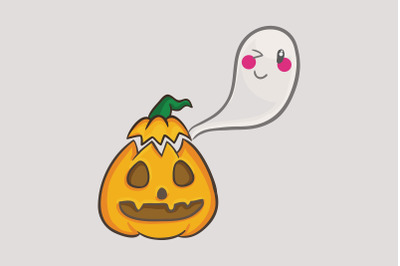 Halloween with pumpkin and cute ghost