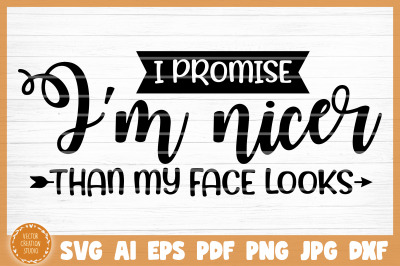 I&#039;m Nicer Than My Face Looks Sarcasm SVG Cut File