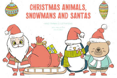 Christmas Animals, Snowmans, Santas and Elements