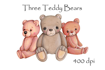 Three sitting Teddy Bears