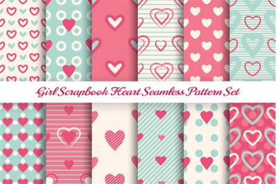Scrapbook girl seamless pattern set