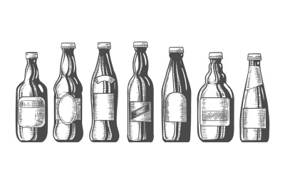 Beer bottles sketch icons set