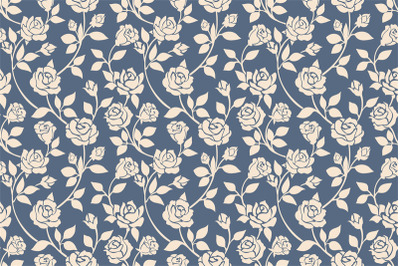 Blue roses floral seamless pattern