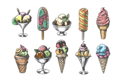 Vintage ice cream sketch icons