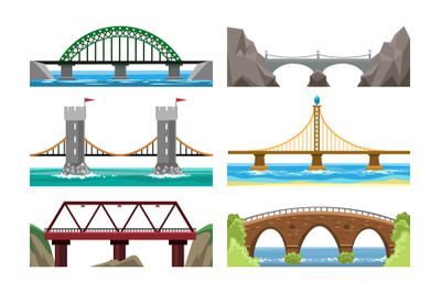 Bridges color icons set