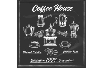 Coffee house poster on chalkboard