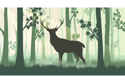 Deer in forest silhouettes