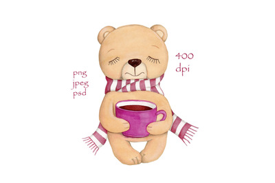 Cute Teddy Bear with cup of tea