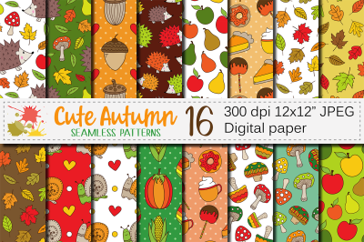 Cute Autumn seamless patterns / Fall digital paper
