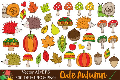 Cute autumn clipart / Fall forest graphics and illustrations