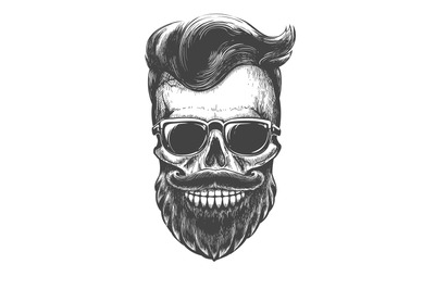 Bearded skull face tattooed