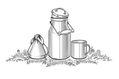 Milk can on grass sketch