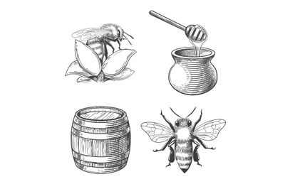 Honey pot and bee engravings