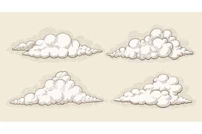 Engraved retro clouds collection