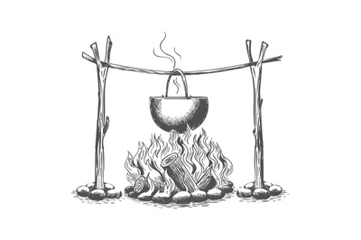 Campfire and pot sketch