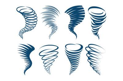 Whirlwind swirl storm icons set