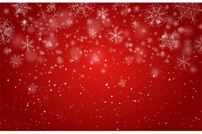 Red bokeh snowflakes background