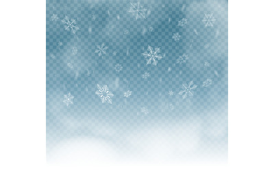 Snowflakes on blue transparent background