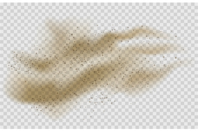 Flying sand on transparent background