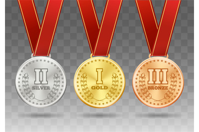 Medals with ribbons on transparent