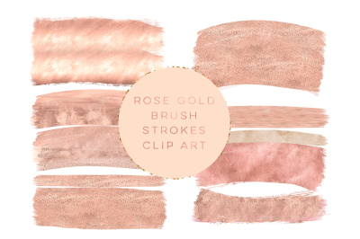 Rose gold brush strokes clipart, rose paint element, rose gold metallic strokes