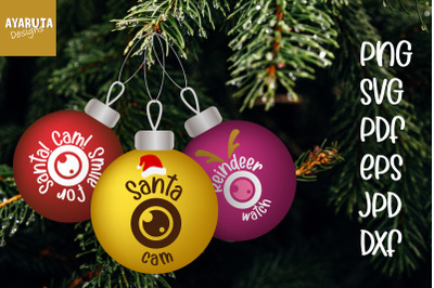 Santa Cam Ornament, Elf Cam Christmas ball SVG PNG Cut file