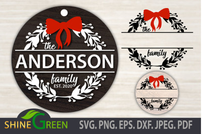 Family Monogram SVG - Christmas Floral Frame Round Sign