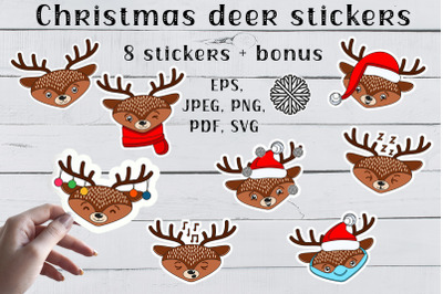 Christmas Deer Stickers SVG&2C; PNG files. Cute files.