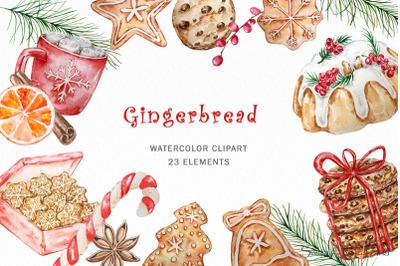 Gingerbread Watercolor Clipart, Christmas Clipart