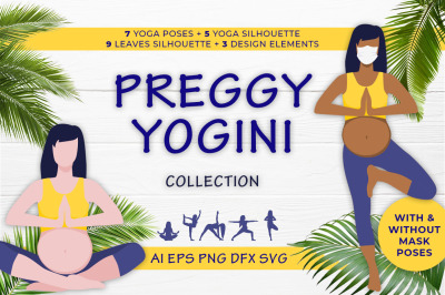 Preggy Yogini yoga pregnance poses vector collection