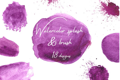 Purple Watercolor Splash Clipart, Purple Watercolor Brush Strokes