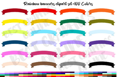 100 Curved Rainbow Banners Clipart Set