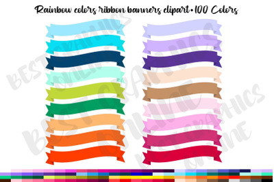 100 Rainbow Banners Clipart Set