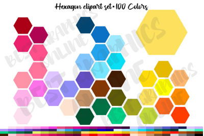 100 Colors Hexagon Shape Clipart Set