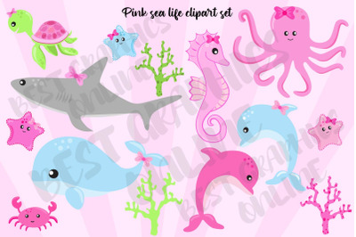 Pink Sea Life Clipart Whale Shark Crab