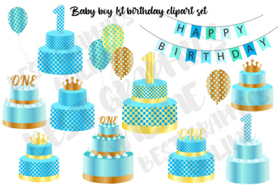 Baby Boy First 1st Birthday Clipart Set