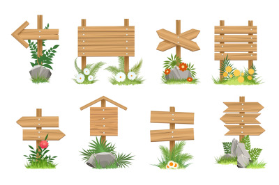 Wooden signs in grass