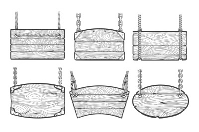 Sketched wooden signboards