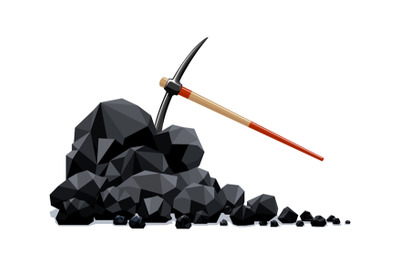 Coal lumps and pickaxe